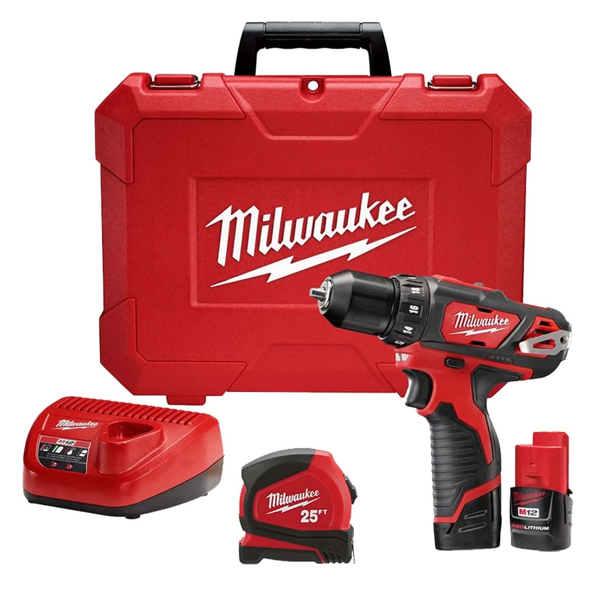 Milwaukee M12 3/8-Inch Drill/Driver 1.5AH Kit with 25' Compact Tape Measure - Image 1