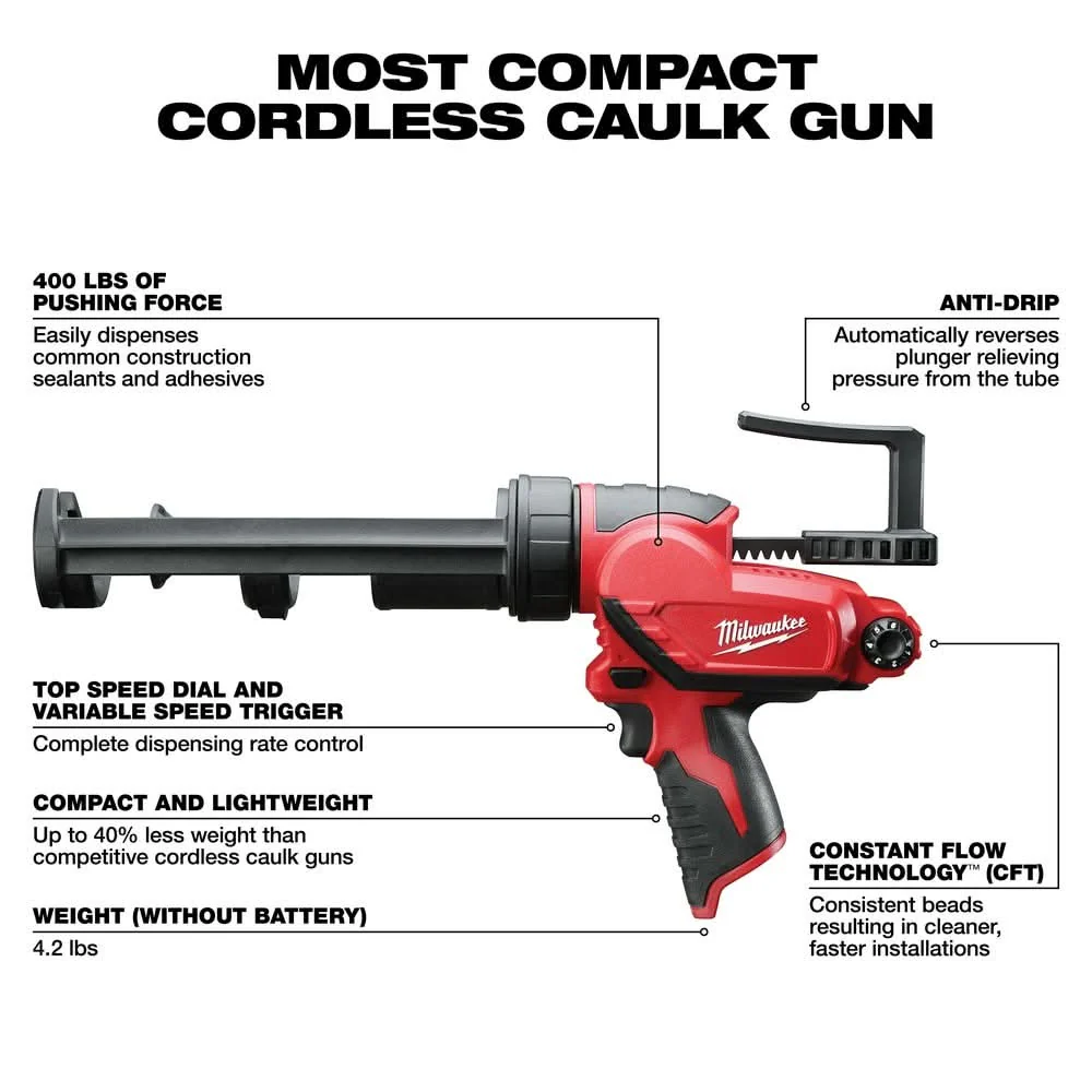 Milwaukee 2441-20 M12 10oz. Caulk and Adhesive Gun Bare Tool - Image 3