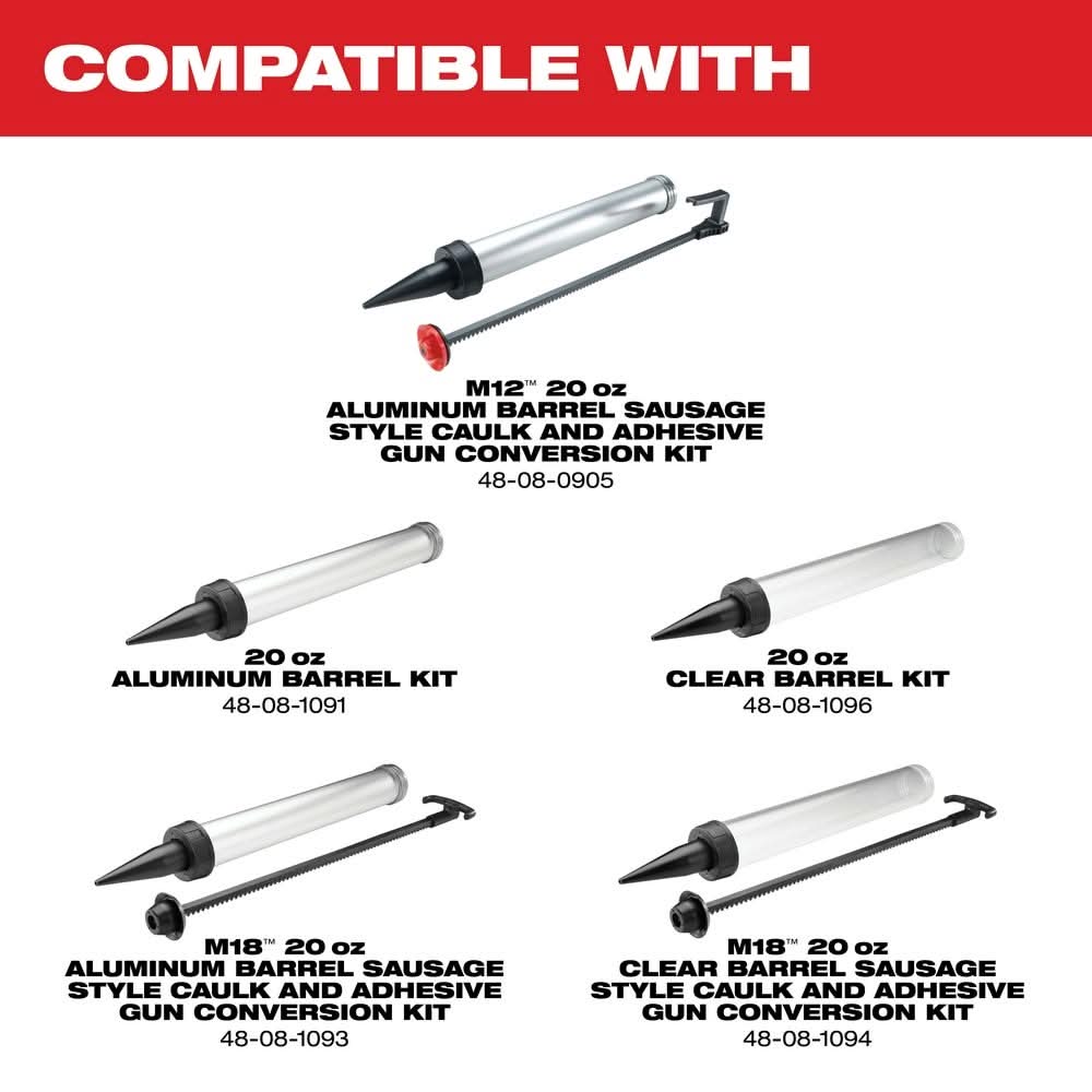 Milwaukee 2442-21 M12 20oz. Aluminum Barrel Sausage Style Caulk and Adhesive Gun Kit - Image 2