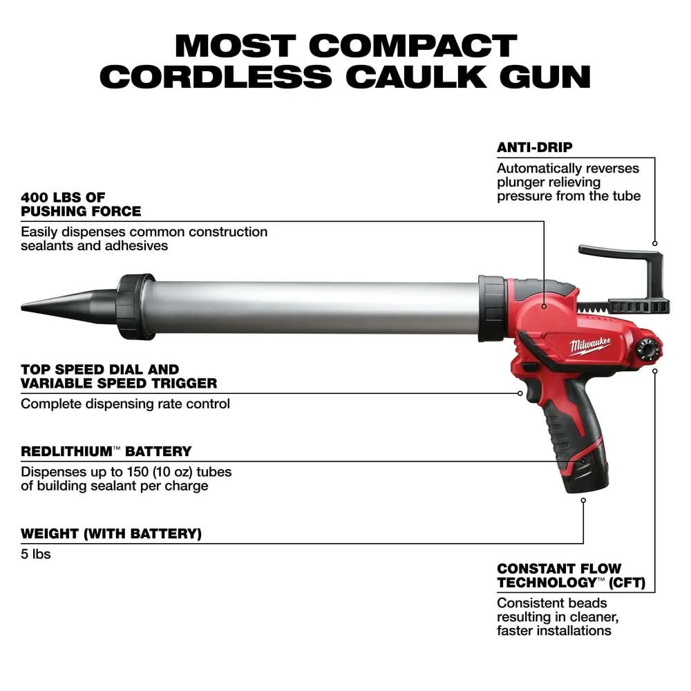 Milwaukee 2442-21 M12 20oz. Aluminum Barrel Sausage Style Caulk and Adhesive Gun Kit - Image 3