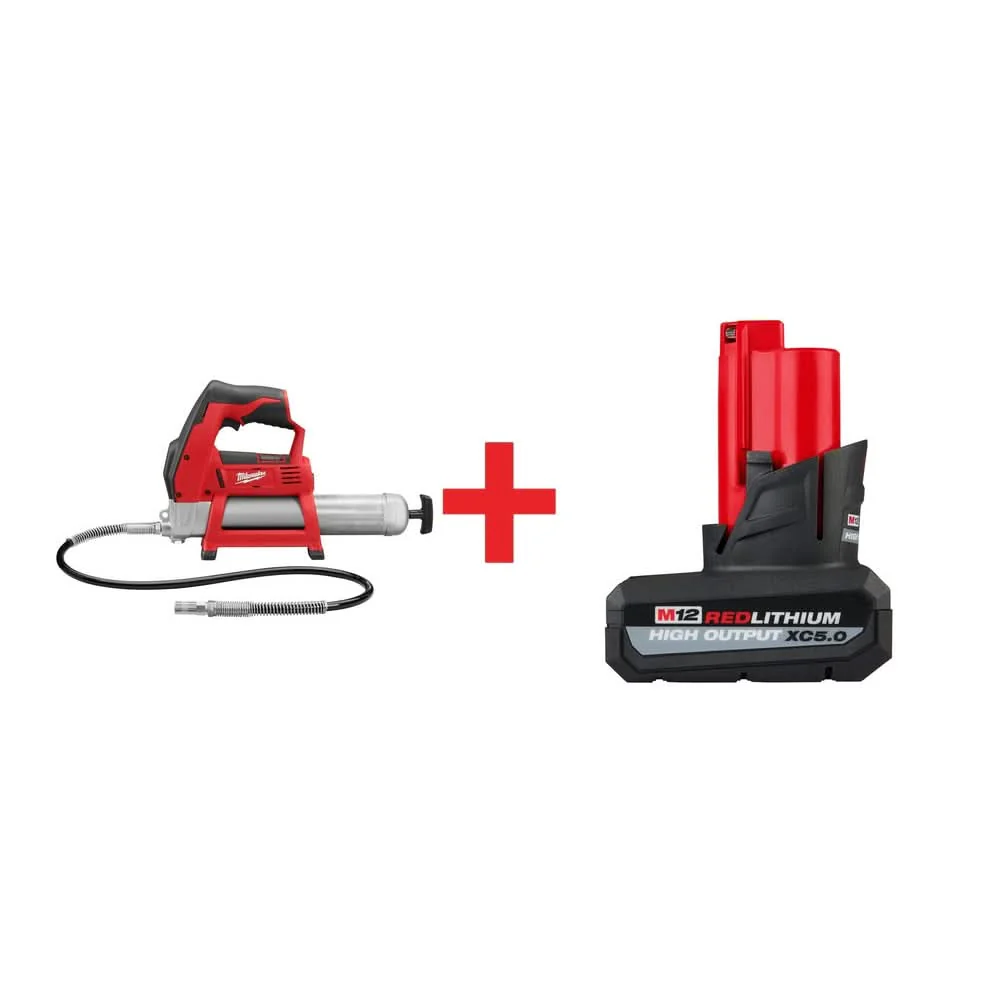 Milwaukee M12 Grease Gun with XC 5.0Ah Battery Pack - Image 1