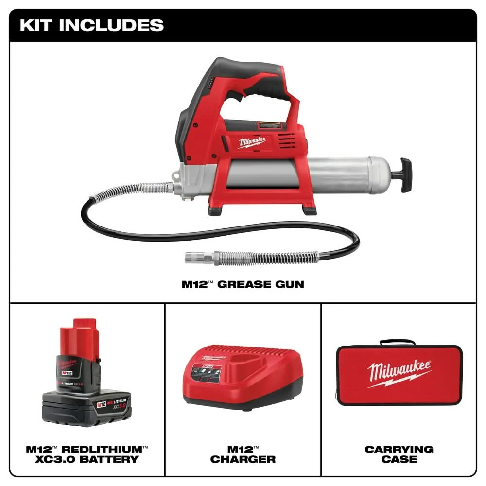 Milwaukee 2446-21XC M12 Cordless Grease Gun Kit - Image 2