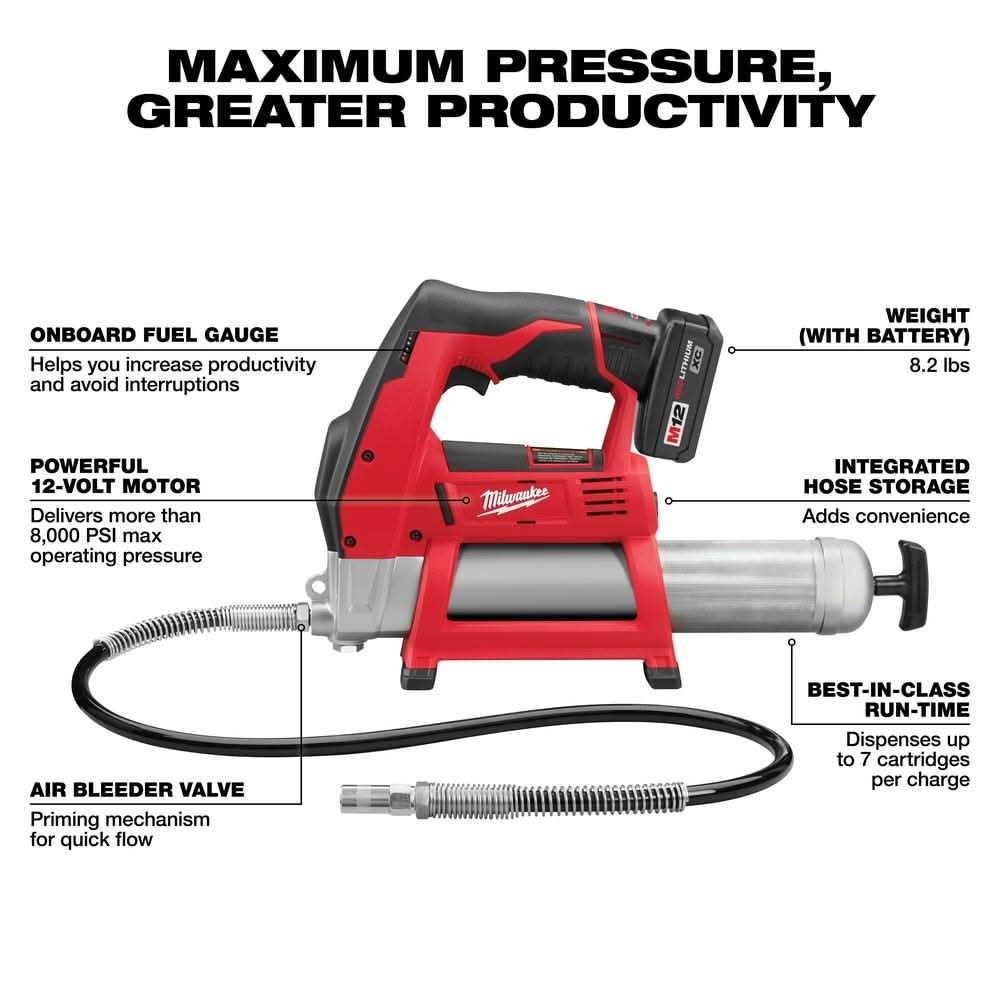 Milwaukee 2446-21XC M12 Cordless Grease Gun Kit - Image 3