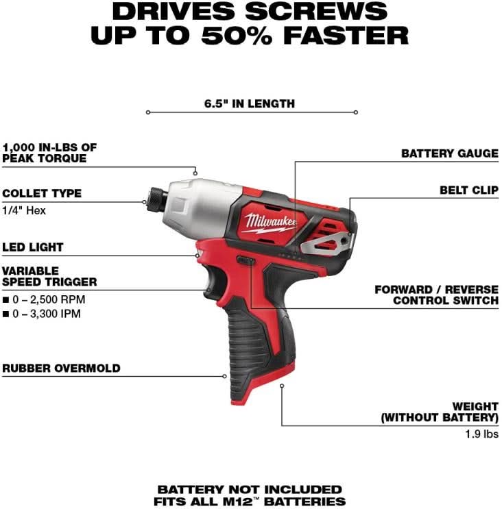 Milwaukee 2462-20 M12 1/4" Hex Impact Driver (PROMO) - Image 2