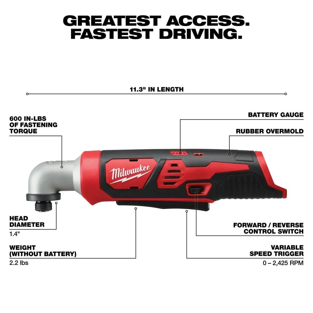 Milwaukee 2467-20 M12 1/4" Hex Right Angle Impact Driver, Tool Only - Image 3
