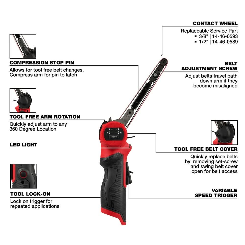 Milwaukee 2482-20 M12 FUEL 1/2" X 18" Bandfile Belt Sander, Tool Only - Image 2