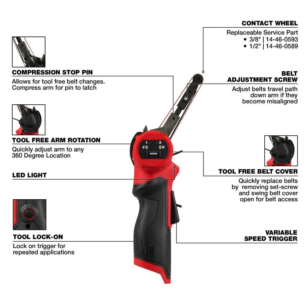 Milwaukee 2483-20 M12 FUEL 3/8" X 13" Bandfile Belt Sander, Tool Only - Image 2