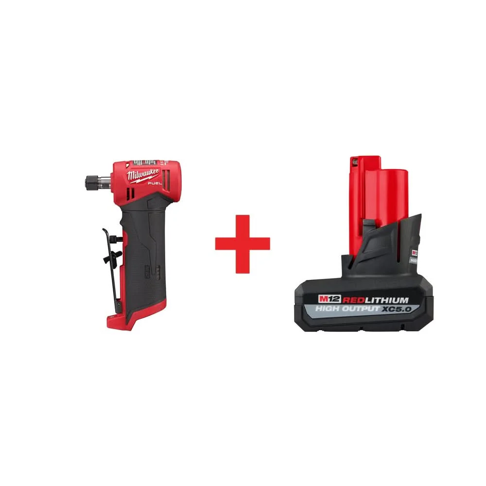 Milwaukee M12 FUEL Brushless Right Angle Die Grinder with XC 5.0Ah Battery Pack - Image 1