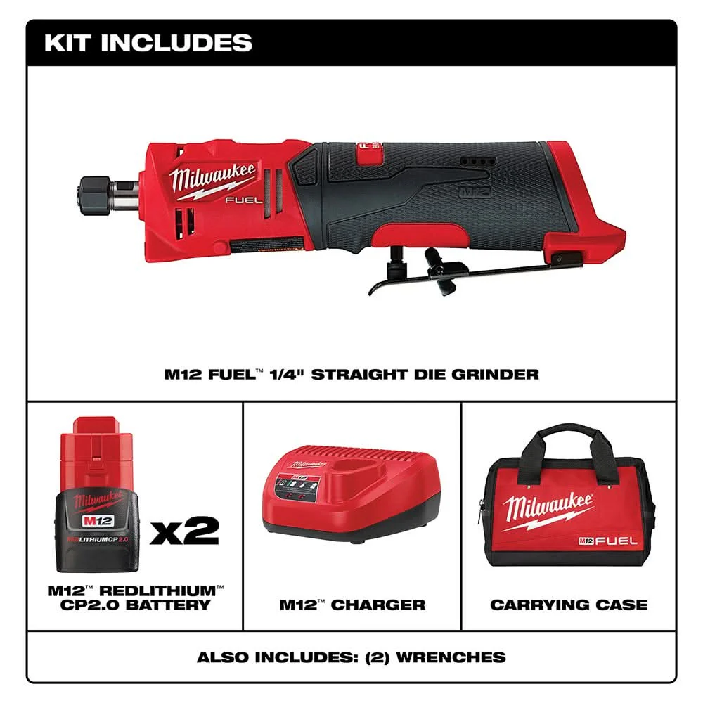 Milwaukee 2486-22 M12 FUEL Brushless Straight Die Grinder 2.0Ah Kit - Image 2