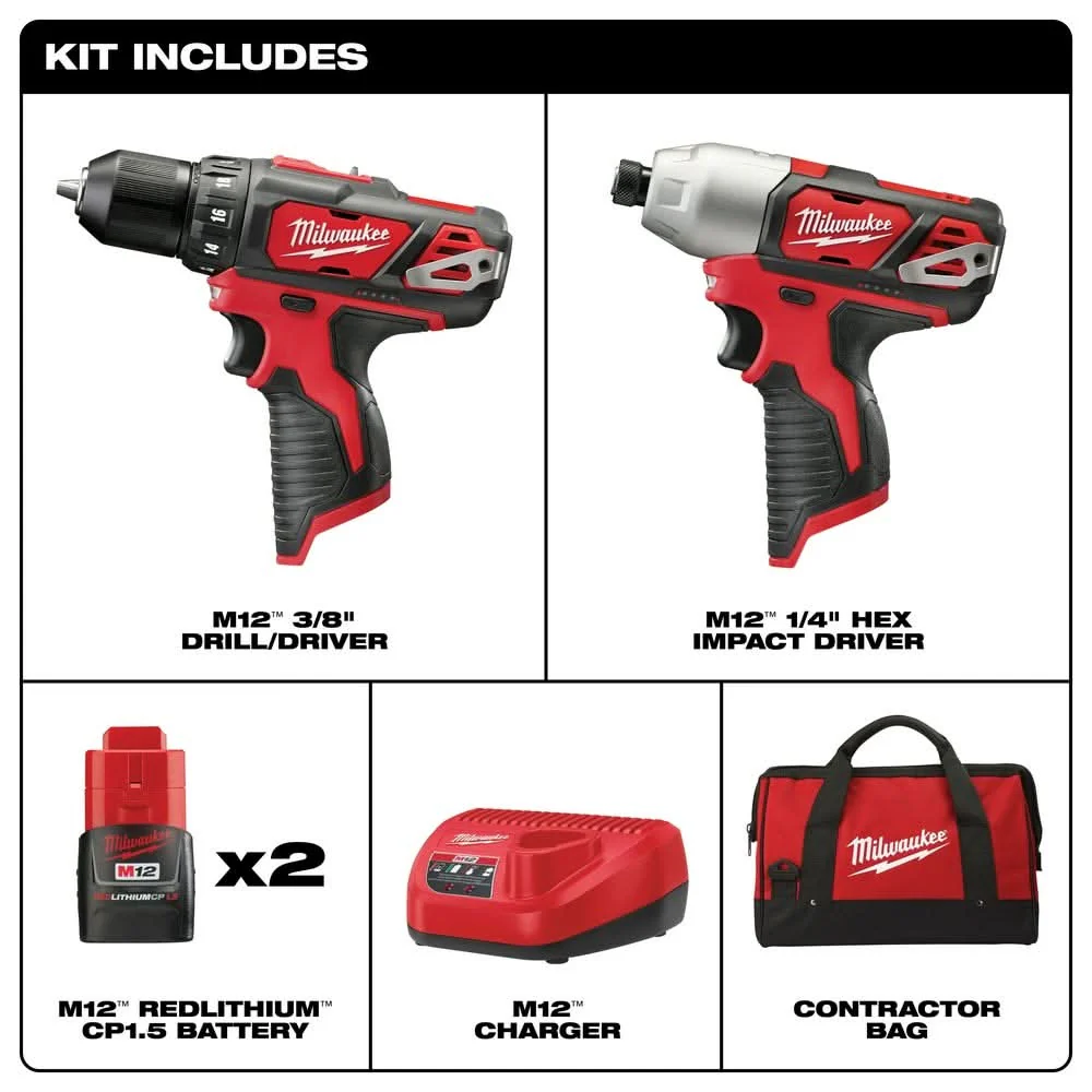 Milwaukee 2494-22 M12 Cordless 2-Tool Combo 1.5Ah Kit - Image 2