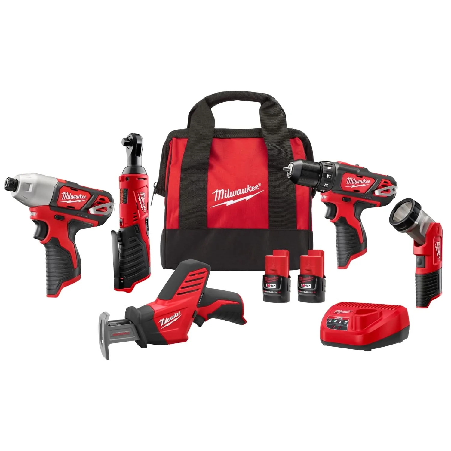 Milwaukee 2498-25 M12 Cordless Lithium Ion 5-Tool Combo 1.5Ah Kit - Image 1