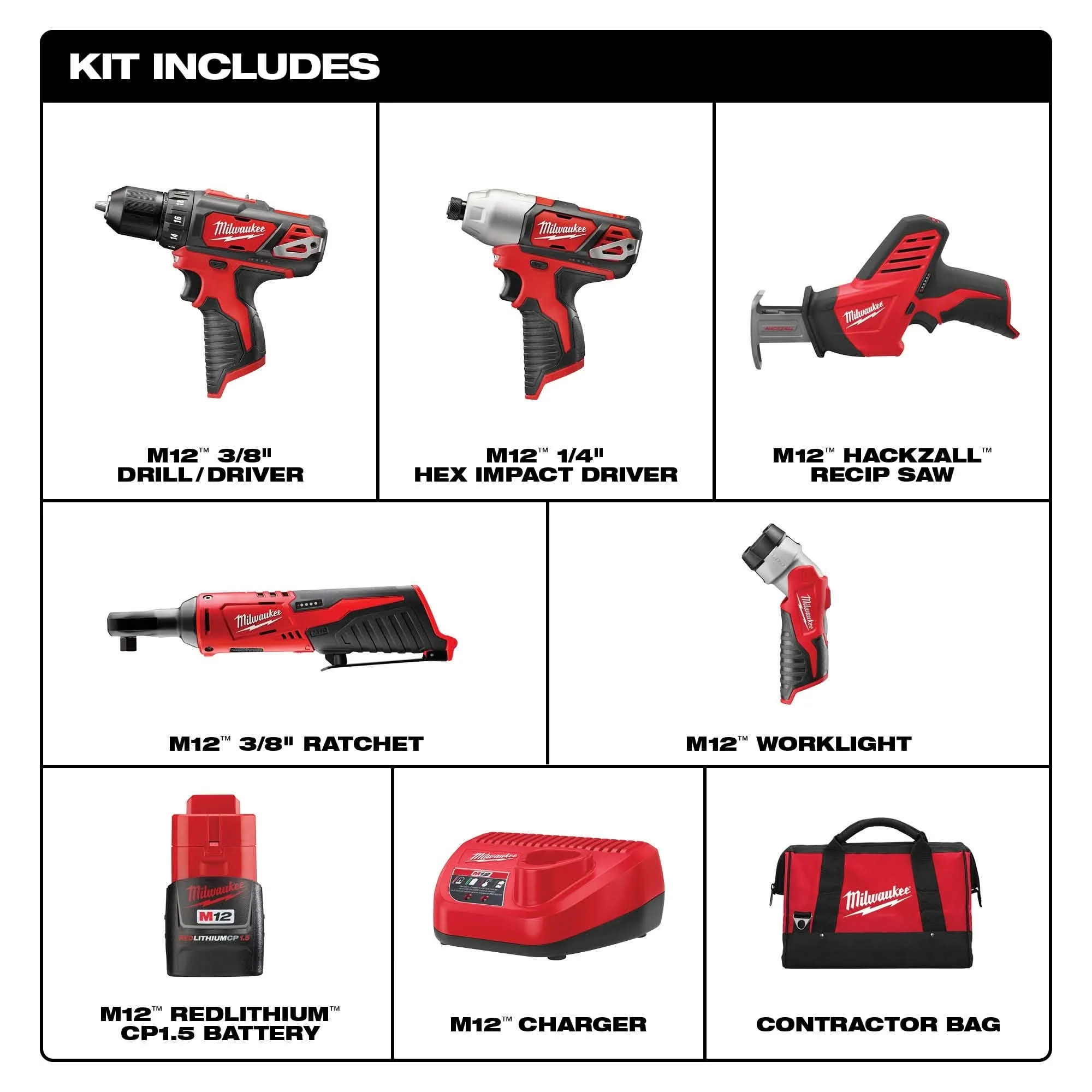 Milwaukee 2498-25 M12 Cordless Lithium Ion 5-Tool Combo 1.5Ah Kit - Image 2