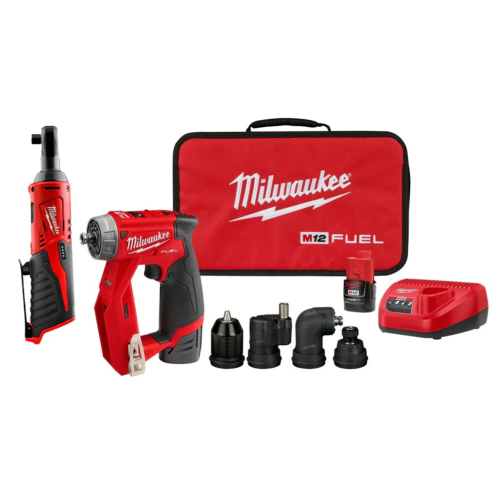 Milwaukee 2505-22 M12 FUEL Brushless Installation 5-in-1 Drill / Driver with 3/8″ Ratchet 2.0Ah Combo Kit