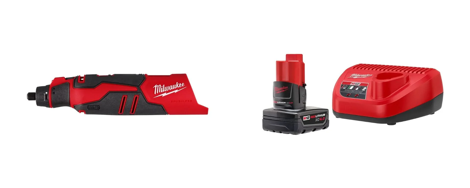 Milwaukee M12 Brushless Rotary Tool with XC 4.0Ah Battery and Charger Starter Kit - Image 1