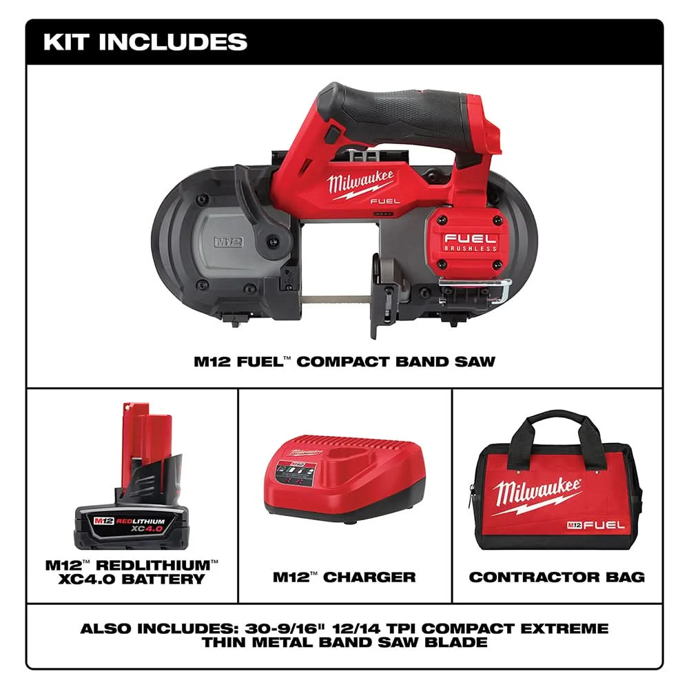 Milwaukee M12 FUEL Compact Band Saw 4.0Ah Kit with Blade 3-Pack and Reamer Attachment - Image 3