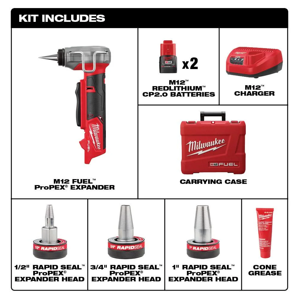 Milwaukee 2532-22 M12 FUEL ProPEX Expander with 1/2-Inch-1-Inch RAPID SEAL ProPEX Expander Head 2.0Ah Kit - Image 2