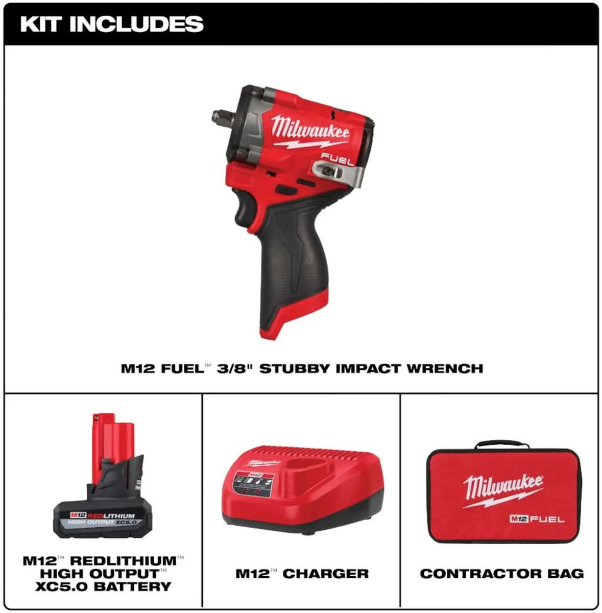 Milwaukee 2562-21 M12 FUEL Stubby 3/8 in. Impact Wrench 5.0Ah Kit - Image 2
