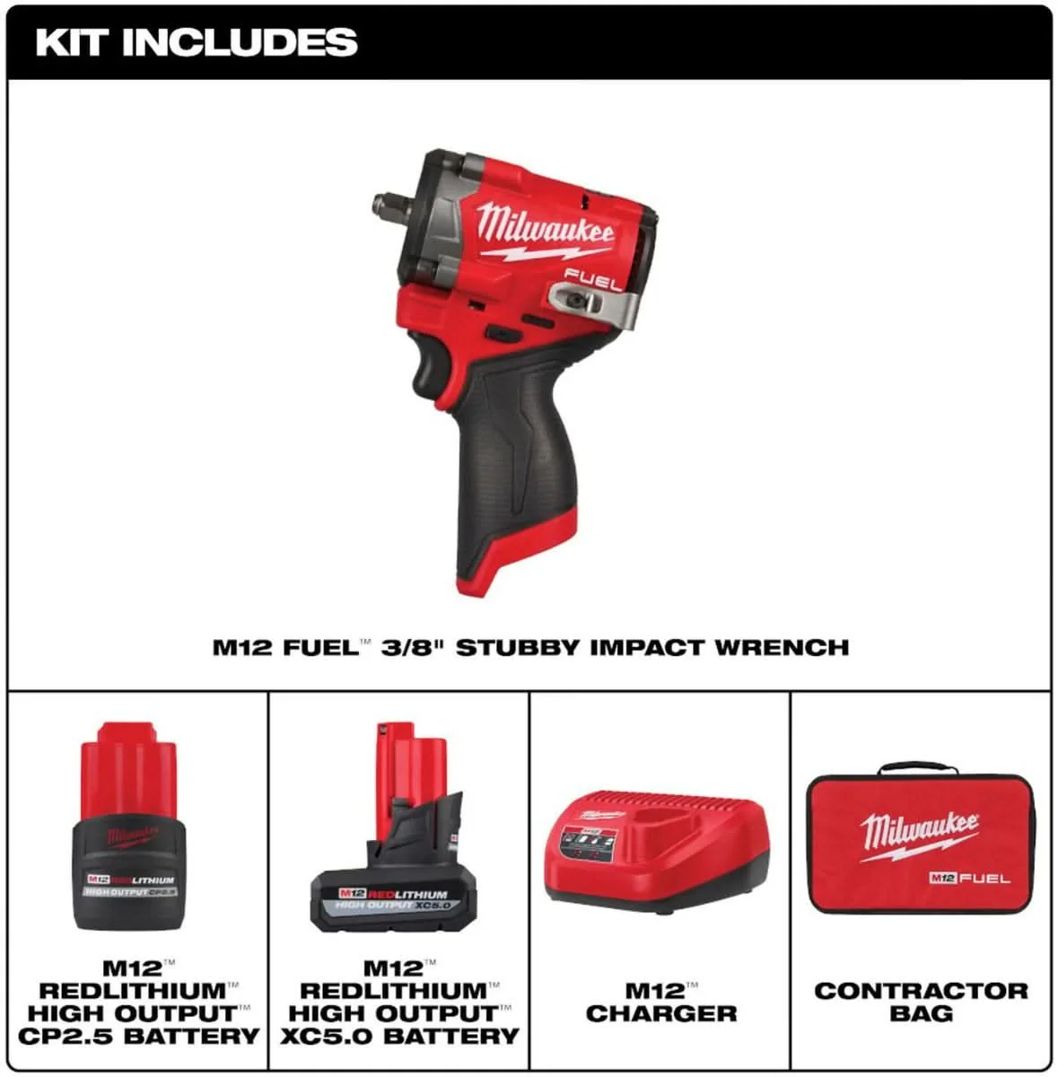 Milwaukee 2562-22 M12 FUEL Stubby 3/8-in. Impact Wrench 5.0Ah Kit - Image 2