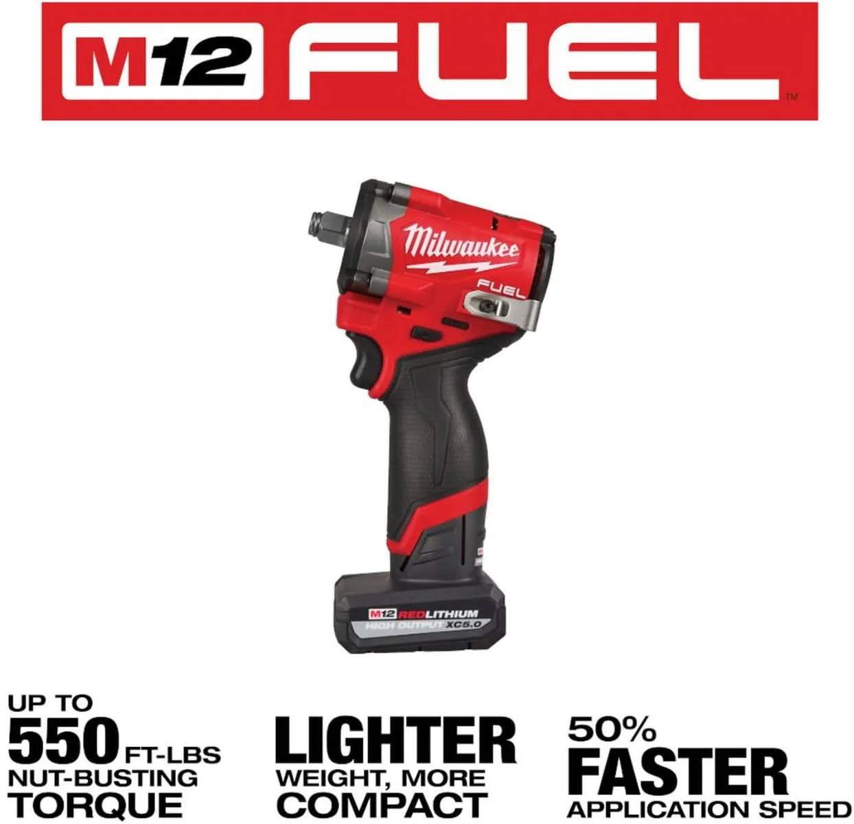Milwaukee 2563-22 M12 FUEL Stubby 1/2 in. Impact Wrench 5.0Ah / 2.5Ah Kit - Image 3