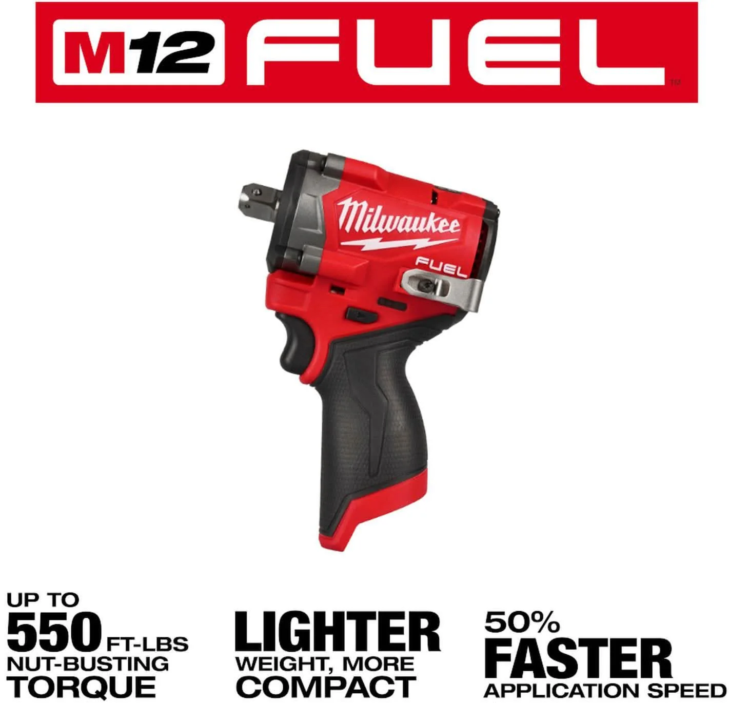 Milwaukee 2563P-20 M12 FUEL Stubby 1/2 in. Impact Wrench w/ Pin Detent, Tool Only - Image 2