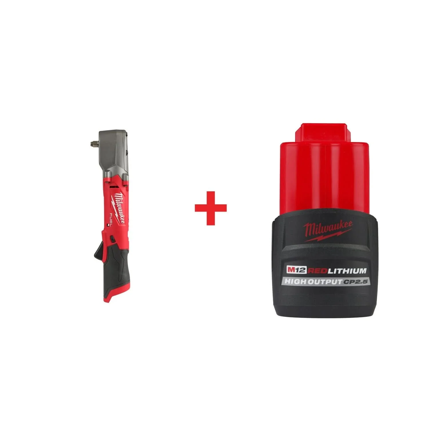 Milwaukee M12 FUEL 3/8" Right Angle Impact Wrench, Tool Only plus M12 REDLITHIUM HIGH OUTPUT CP 2.5Ah Battery Pack - Image 1