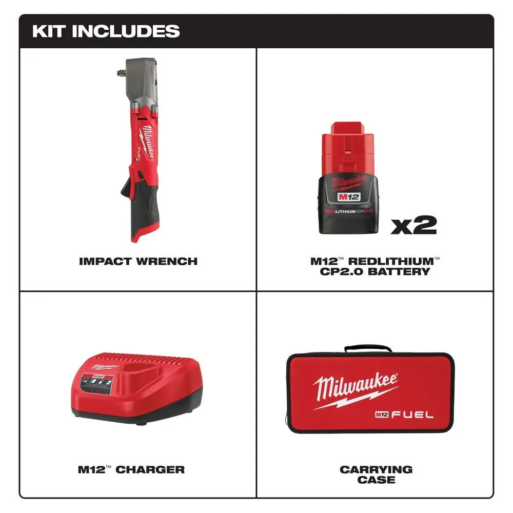 Milwaukee 2564-22 M12 FUEL 3/8-Inch Right Angle Impact Wrench 2.0Ah Kit - Image 2