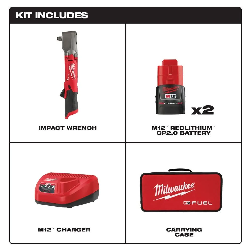 Milwaukee 2565-22 M12 FUEL 1/2-Inch Right Angle Impact Wrench 2.0Ah Kit - Image 2