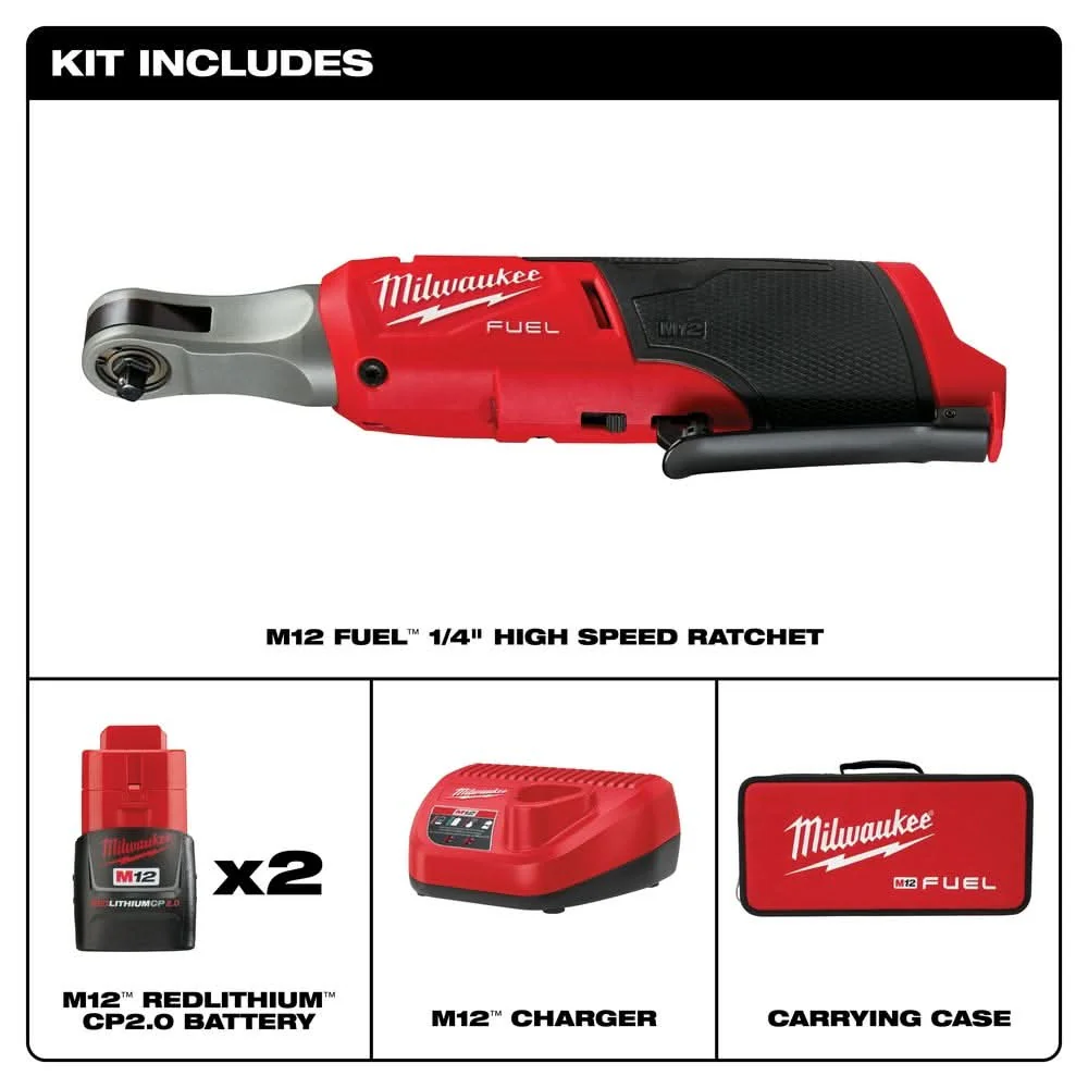 Milwaukee 2566-22 M12 FUEL 1/4-Inch High Speed Ratchet 2.0Ah Kit - Image 2