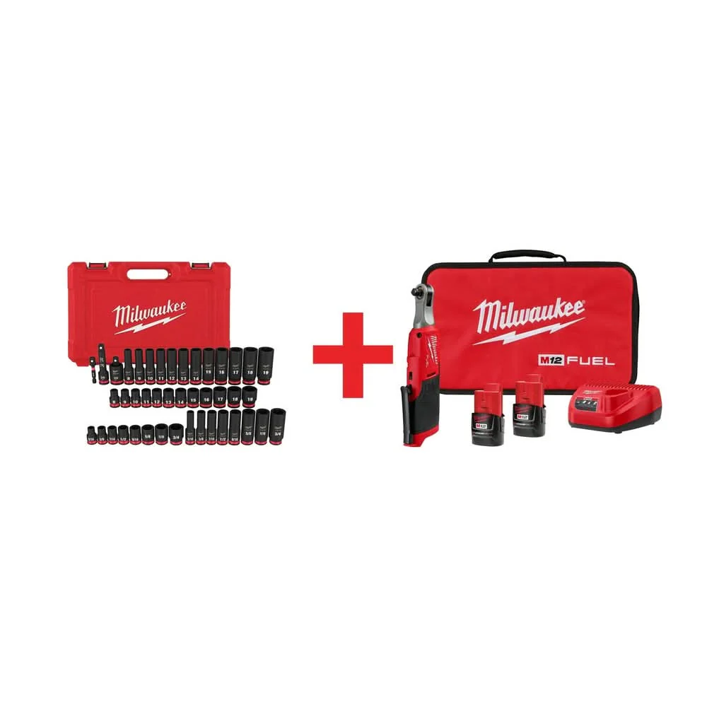 M12 FUEL 12V Cordless High Speed 3/8 in. Ratchet Kit with 3/8 in. Drive SAE and Metric Impact Socket Set (43-Piece) - Image 1