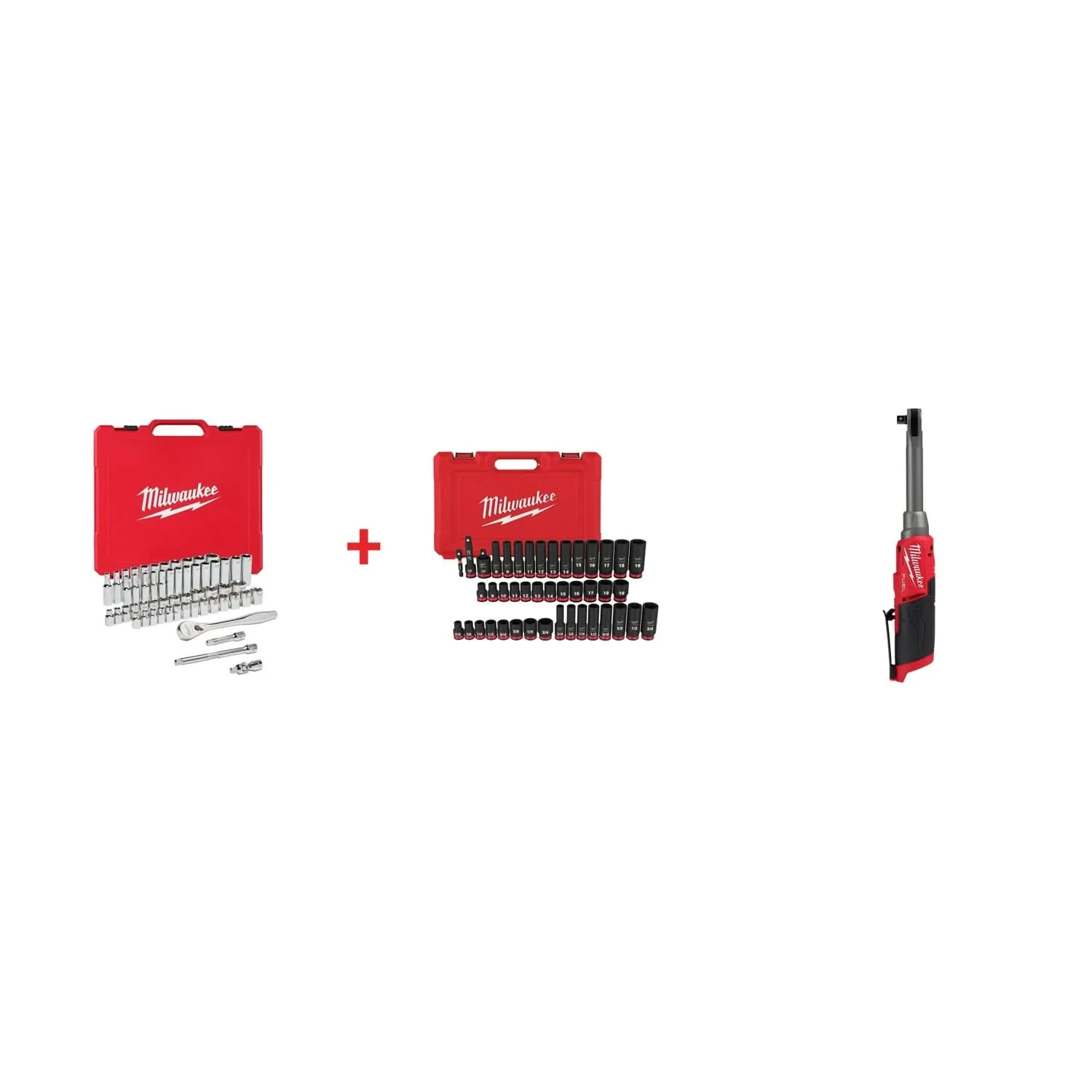 M12 FUEL 12-Volt Lithium-Ion 3/8 in. Extended Reach Cordless Ratchet with Mechanics and Impact Sockets (100-Piece) - Image 1