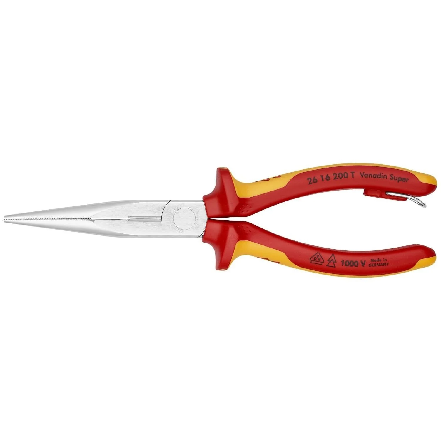 Knipex 26 16 200 T Long Nose Pliers with Cutter-1000V Insulated-Tethered Attachment - Image 1
