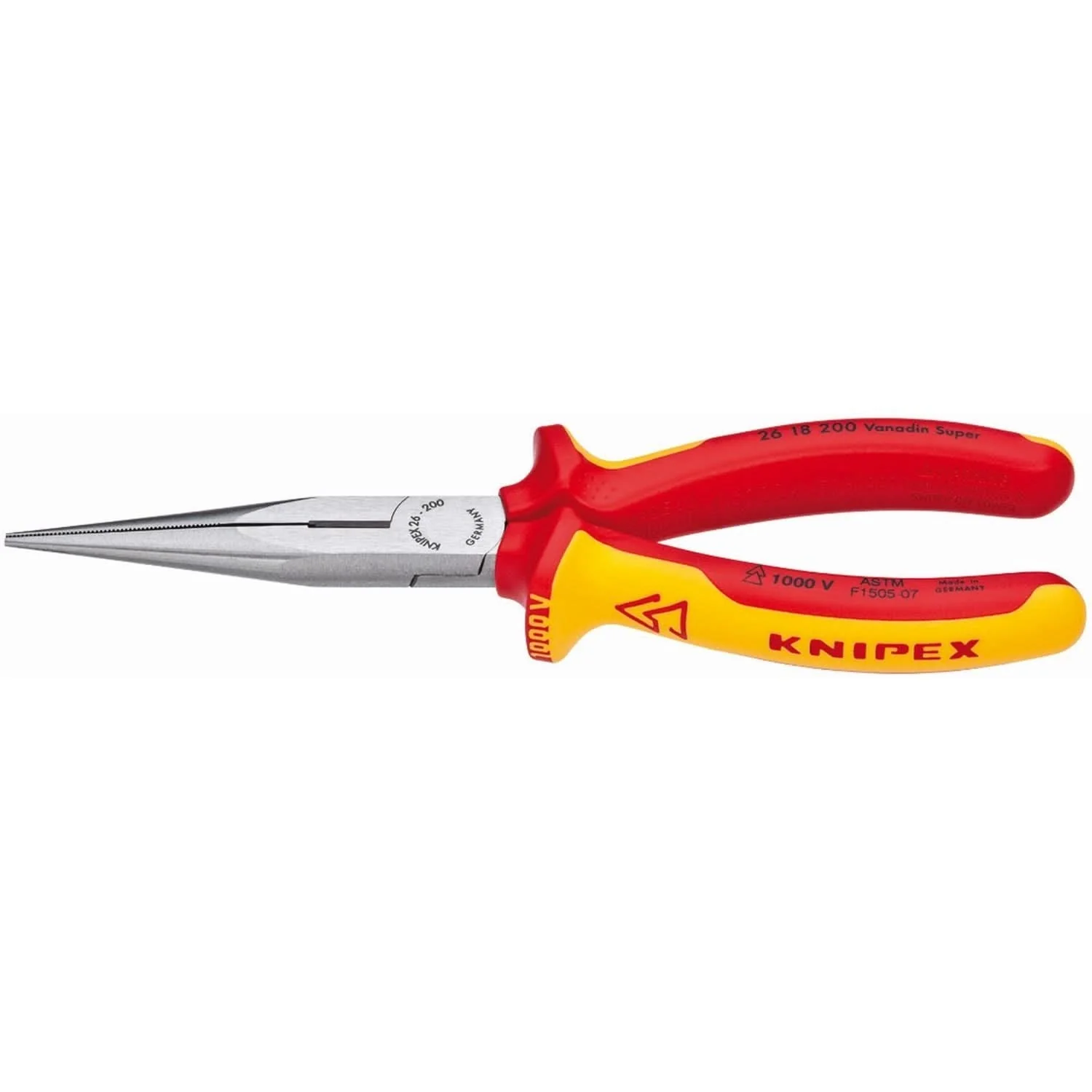 Knipex 26 18 200 US Long Nose Pliers with Cutter-1000V Insulated - Image 1