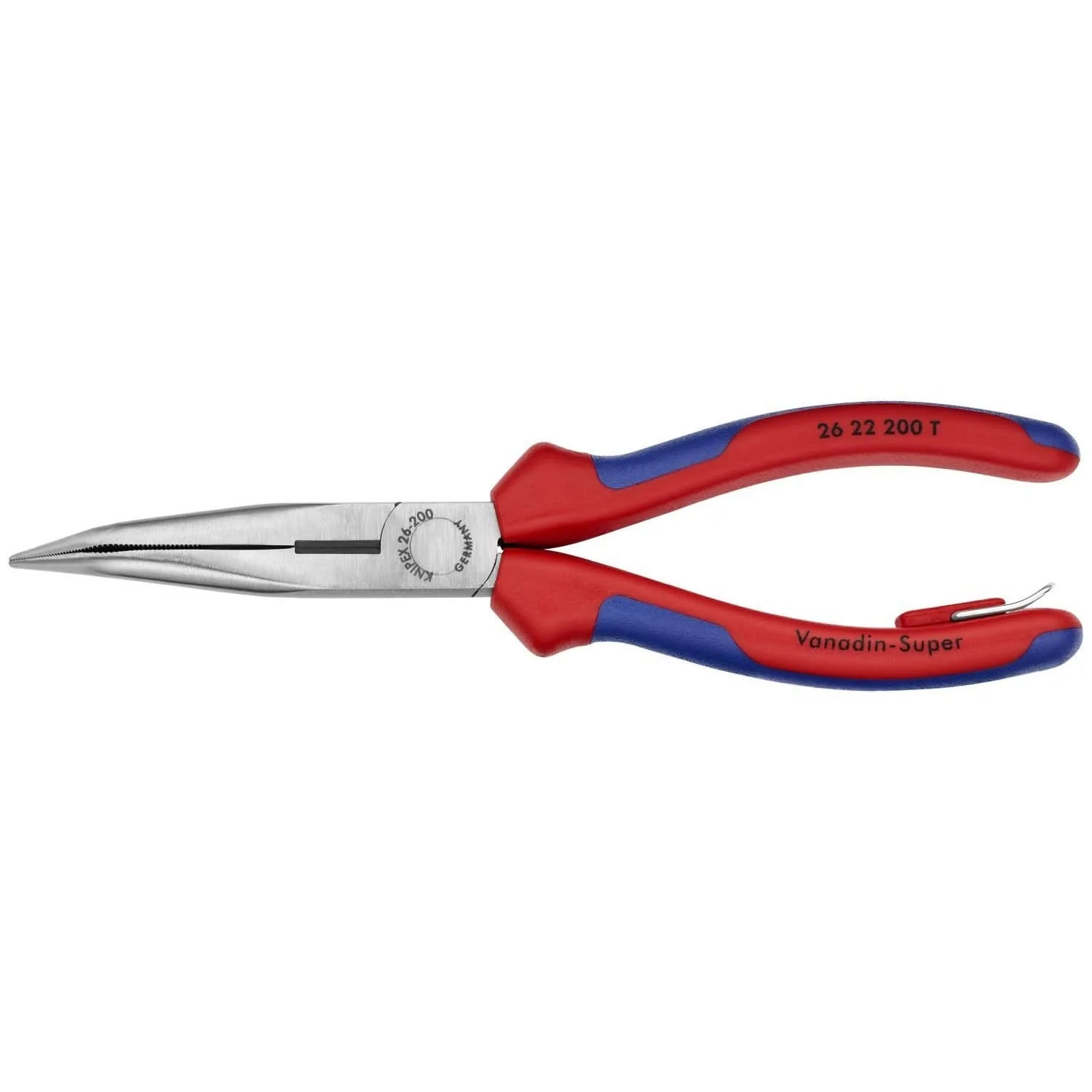 Knipex 26 22 200 T BKA Long Nose 40&deg; Angled Pliers with Cutter-Tethered Attachment - Image 1