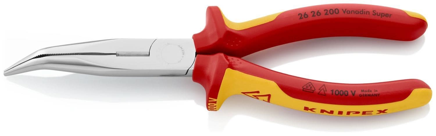 Knipex 26 26 200 Long Nose 40&deg; Angled Pliers with Cutter-1000V Insulated - Image 2