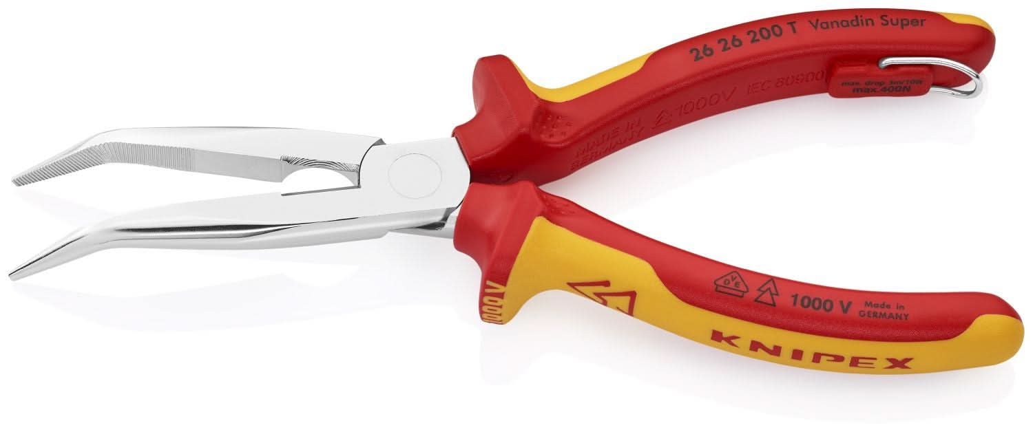 Knipex 26 26 200 T Long Nose 40&deg; Angled Pliers with Cutter-1000V Insulated-Tethered Attachment - Image 3