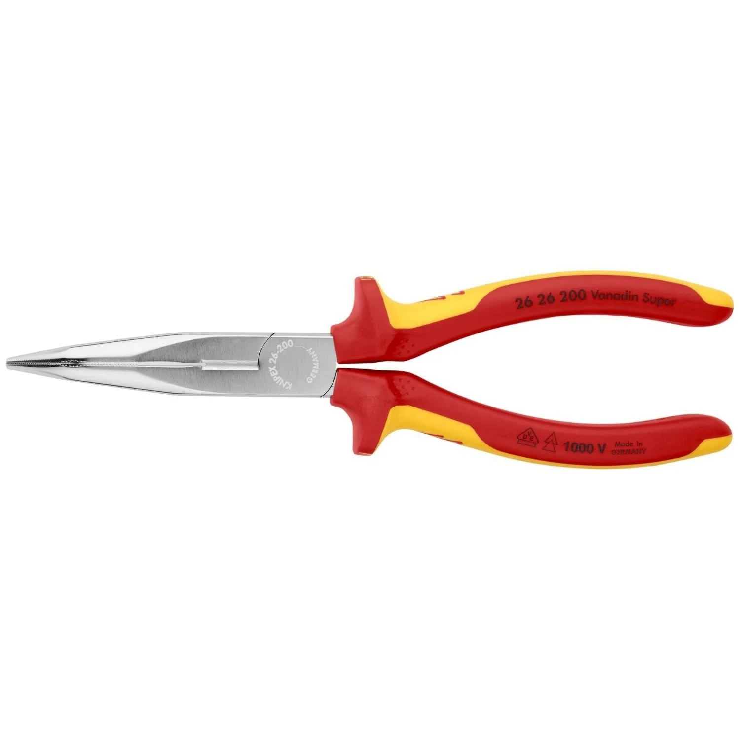 Knipex 26 26 200 Long Nose 40&deg; Angled Pliers with Cutter-1000V Insulated - Image 1