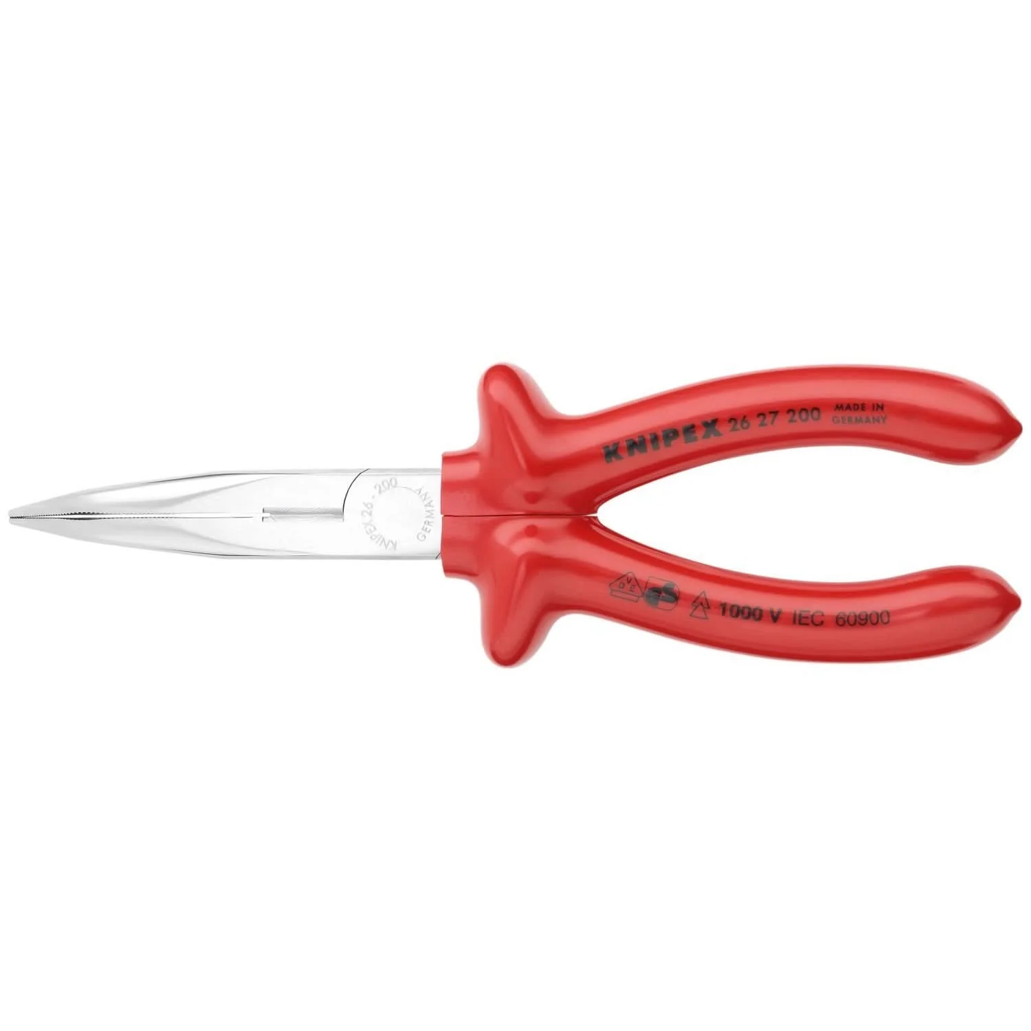 Knipex 26 27 200 Long Nose 40&deg; Angled Pliers with Cutter-1000V Insulated - Image 1