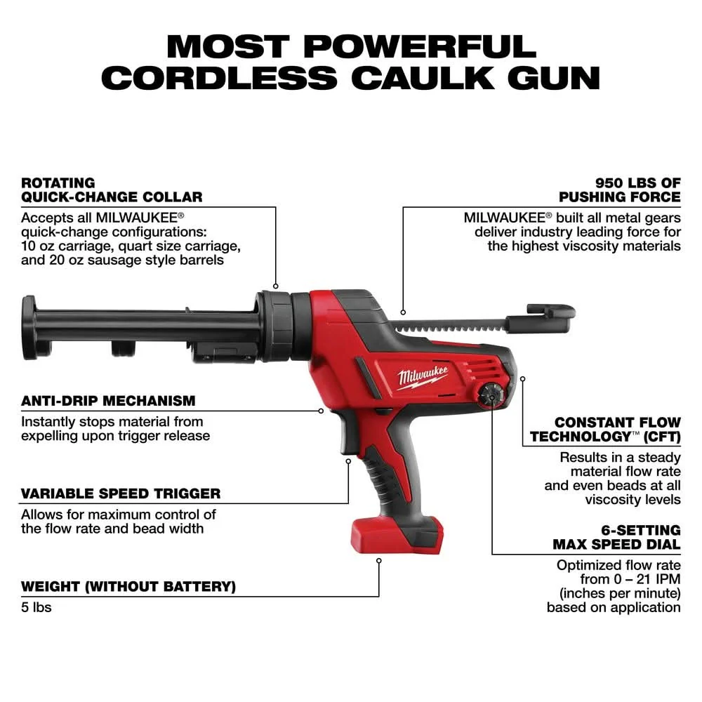 Milwaukee 2641-20 M18 Cordless 10oz. Caulk and Adhesive Gun - Image 3