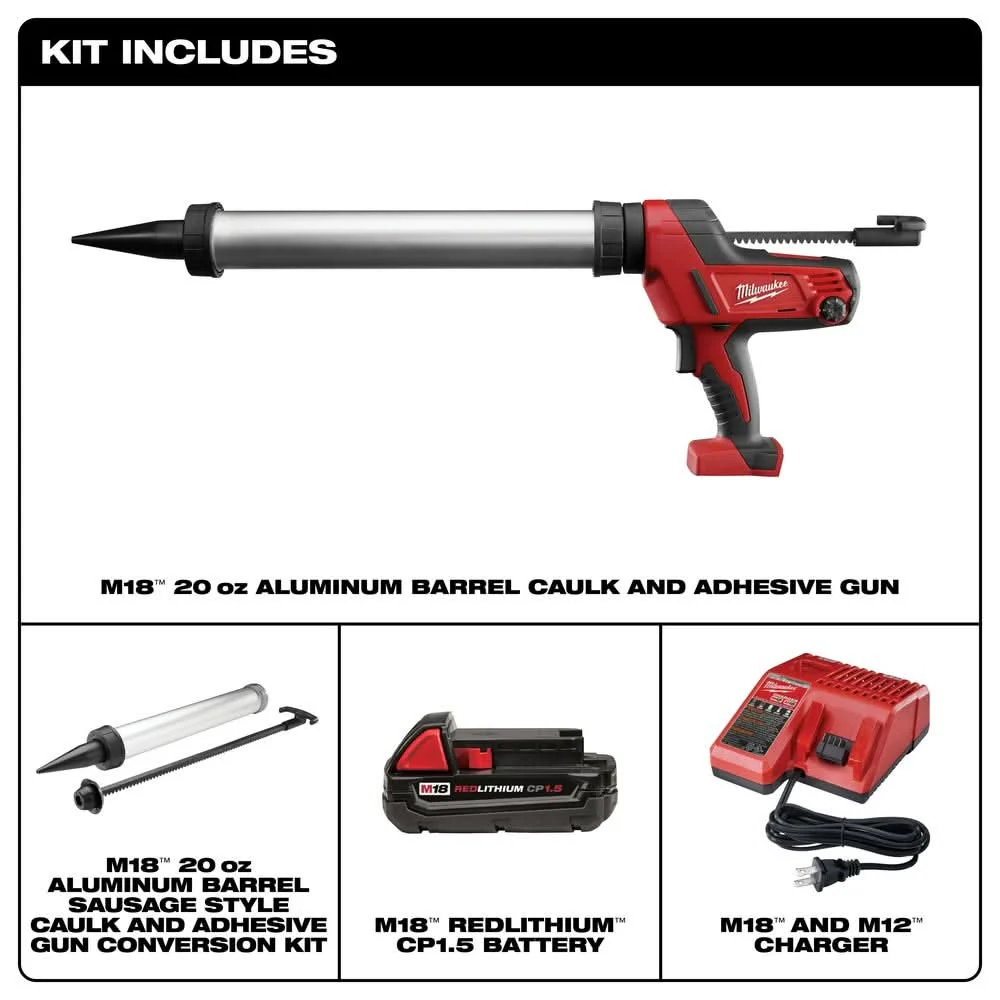 Milwaukee 2642-21CT M18 Cordless 20-oz Aluminum Barrel Caulk and Adhesive Gun Kit - Image 2
