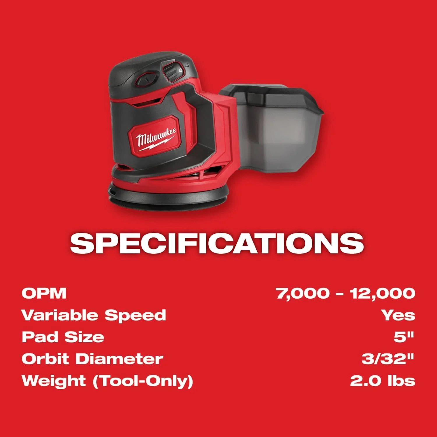 Milwaukee M18 Cordless 5-in. Random Orbit Sander, Tool Only (PROMO) - Image 3