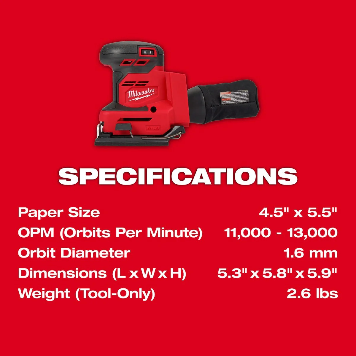 Milwaukee M18 1/4-Sheet Orbital Sander 5.0 Kit - Image 3