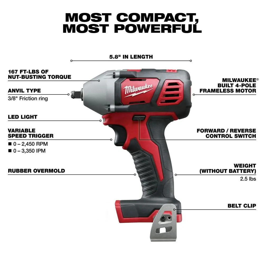 Milwaukee 2658-20 M18 3/8" Impact Wrench with Friction Ring - Image 3