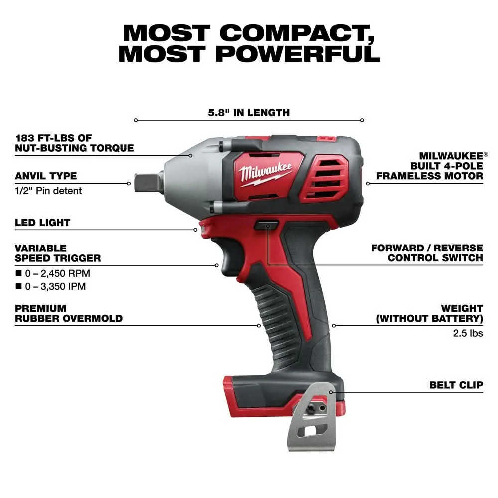 Milwaukee 2659-20 M18 1/2" Impact Wrench with Pin Detent - Image 3