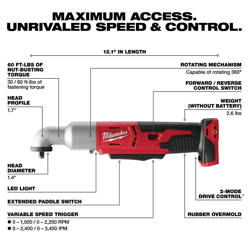 Milwaukee 2668-20 M18 Cordless 2-Speed 3/8" Right Angle Impact Wrench - Image 3