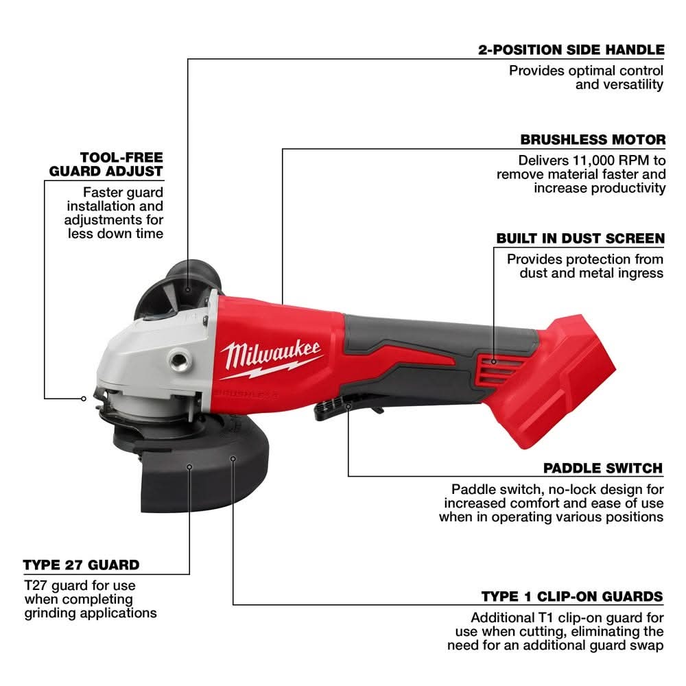 Milwaukee 2686-20 M18 Brushless 4-1/2" / 5" Cut-Off Grinder, Paddle Switch - Image 3