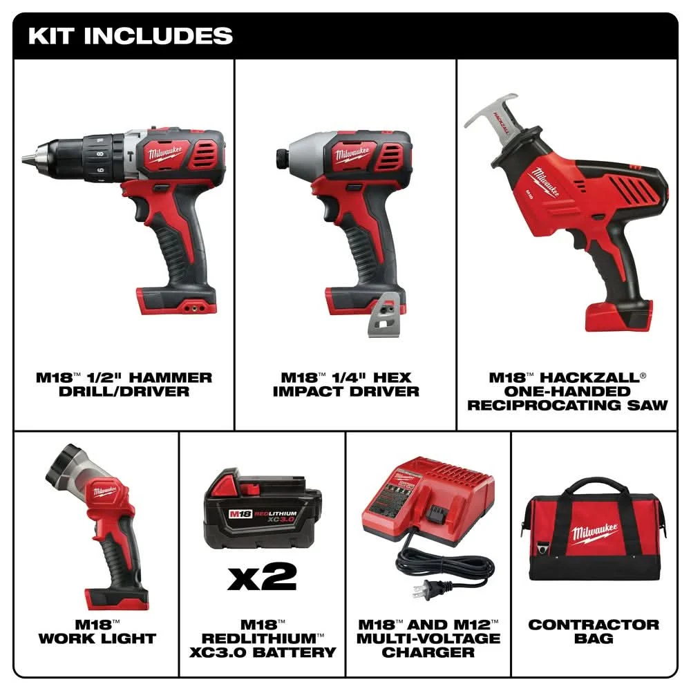 Milwaukee 2695-24 M18 Cordless 4-Tool Combo 3.0Ah Kit - Image 2
