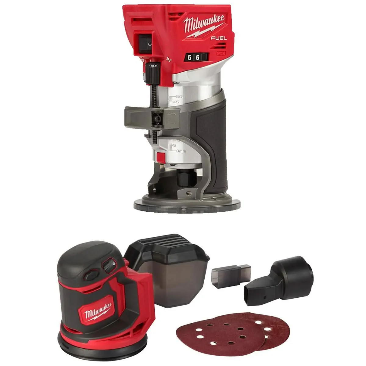 Milwaukee 2723-20 M18 FUEL Brushless Compact Router and Cordless 5-Inch Random Orbit Sander Kit - Image 1
