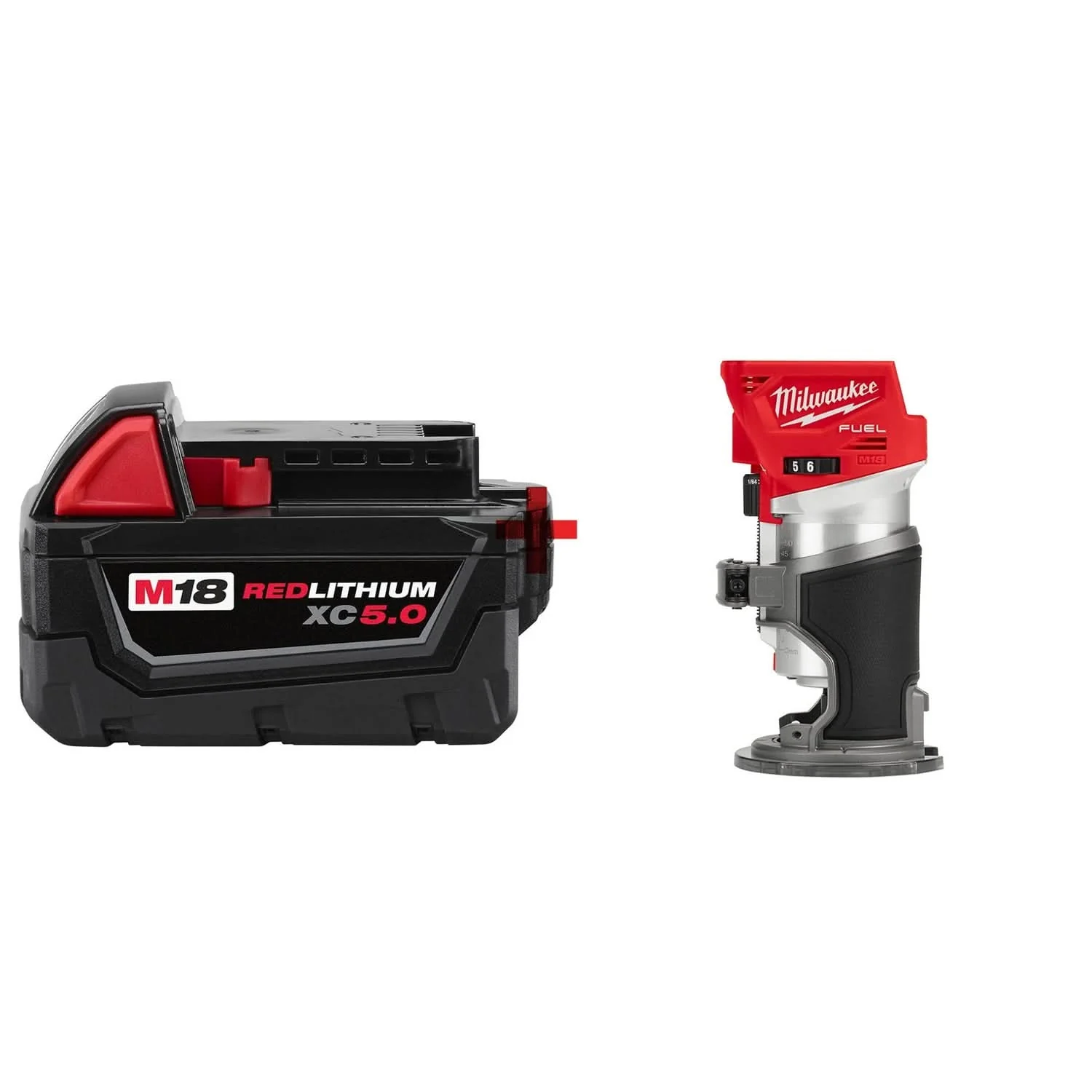 Milwaukee M18 FUEL Brushless Compact Router and XC 5.0Ah Extended Capacity Battery Pack - Image 1