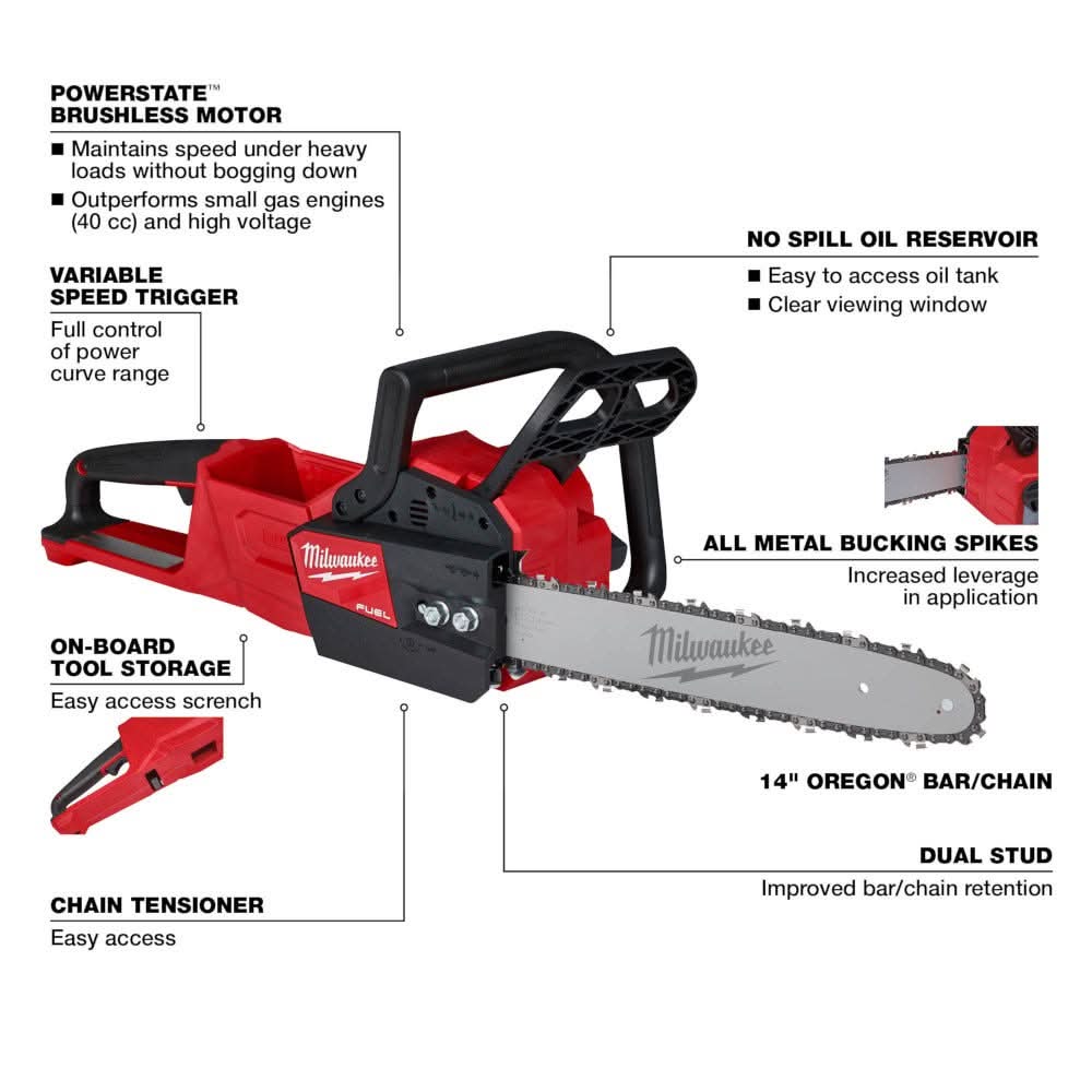Milwaukee 2727-20C M18 FUEL 14-Inch Chainsaw, Tool Only - Image 3