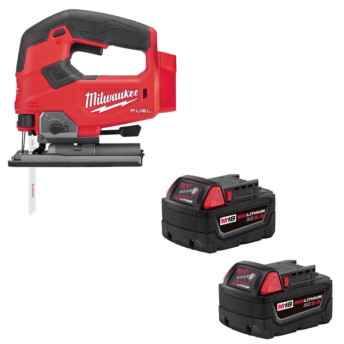 Milwaukee 2737-20 M18 Fuel D-Handle Jig Saw with M18 Redlithium XC 5.0Ah Extended Capacity Battery, 2-Pack - Image 1